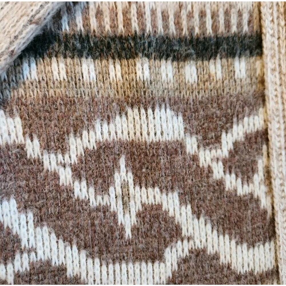 Vintage Handmade Cowichan Style Wool Knit Zip Cardigan Oversized Med Sweater 70s - Picture 9 of 10
